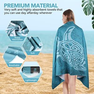 DECOMEN Beach Towel, Microfiber Beach Towels, Oversized Lightweight Quick Dry (73" x 35") Sand Proof, Absorbent, Compact, Beach Blanket, Lightweight Towel for The Swimming, Sports, Beach-Sea Turtle