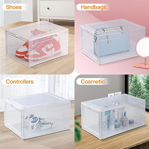 Shoe Organizer, 8 Packs Shoe Boxes Clear Plastic Stackable, Space Saving Collapsible Shoes Sneaker Container Storage Box, Shoe Boxes with Lids for Closet, Storage and Display (Transparent)