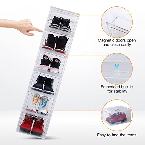 Shoe Organizer, 8 Packs Shoe Boxes Clear Plastic Stackable, Space Saving Collapsible Shoes Sneaker Container Storage Box, Shoe Boxes with Lids for Closet, Storage and Display (Transparent)