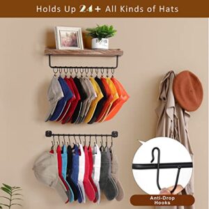 HYDERMUS Hat Rack Wall Mount with Shelf Hat Organizer for 24 Baseball Caps Metal Hat Holder Organizer for Closet Wall Storage Organization Display Carbonized Black