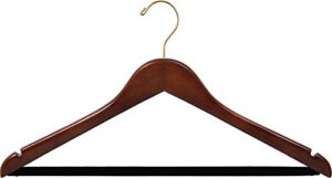 wooden suit hangers with walnut finish and velvet non-slip bar, space saving flat hanger with brass swivel hook & notches (set of 25) by the great american hanger company