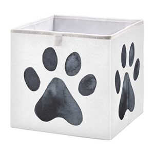 alaza black dog paw print on white 11 inch cube storage bin organizer foldable basket for closet cabinet shelf office