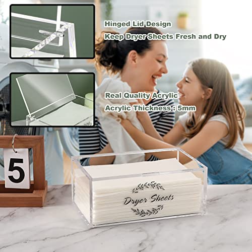 FEBSNOW Acrylic Dryer Sheet Dispenser with Lid Clear Dryer Sheet Holder for Laundry Room Decor Dryer Sheet Container for Softener Sheets Space Saving Laundry Organization and Storage Box,Transparent