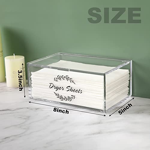 FEBSNOW Acrylic Dryer Sheet Dispenser with Lid Clear Dryer Sheet Holder for Laundry Room Decor Dryer Sheet Container for Softener Sheets Space Saving Laundry Organization and Storage Box,Transparent