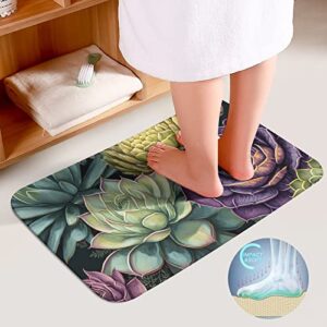 Habilboi Bathroom Rugs Sets 3 Piece with Toilet Cover, Bath Mats for Bathroom Non Slip, U-Shaped Contour Toilet Mat Succulent Patterns 20x32inch Bath Mats for Bathroom Floor