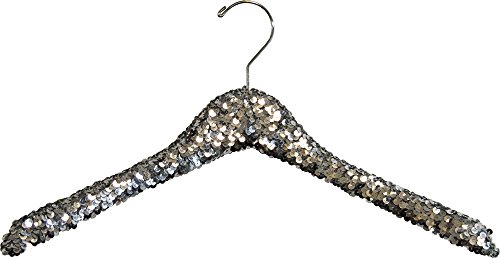 The Great American Hanger Company Silver Sequined Wooden Hanger, Curved 17 Inch Hanger with Hardwood Core and Polished Chrome Swivel Hook