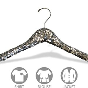 The Great American Hanger Company Silver Sequined Wooden Hanger, Curved 17 Inch Hanger with Hardwood Core and Polished Chrome Swivel Hook