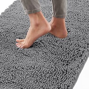 gorilla grip bath rug 36x24, thick soft absorbent chenille, rubber backing quick dry microfiber mats, machine washable rugs for shower floor, bathroom runner bathmat accessories décor, grey
