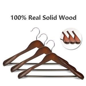 Coat Hanger 8-Pack, MEQUTION Wood Hangers Trouser Hangers Extra Wide Shoulder Wooden Hangers for Heavy Coat, Sweater, Skirt, Suit, Pants, Retro Finish (Walnut Finish)