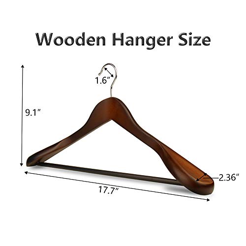 Coat Hanger 8-Pack, MEQUTION Wood Hangers Trouser Hangers Extra Wide Shoulder Wooden Hangers for Heavy Coat, Sweater, Skirt, Suit, Pants, Retro Finish (Walnut Finish)