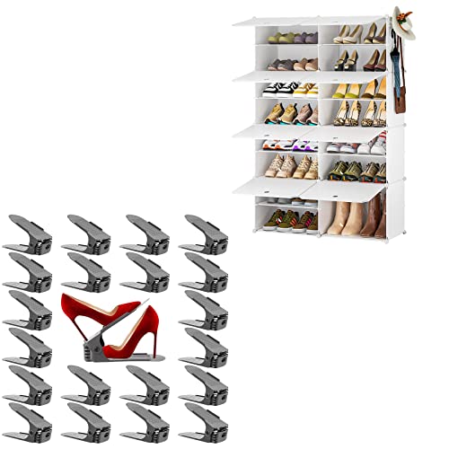 Neprock 20-Pack Grey Shoe Slots Organizer Bundle with 8-Tier Shoe Rack White