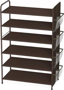 customdr 6-tier shoe rack storage organizer 34-pair w/ side hanging bag, bronze gorgeou shoe rack shoe organizer shoe storage shelf organizer shoe organizer for closet shoe rack organizer