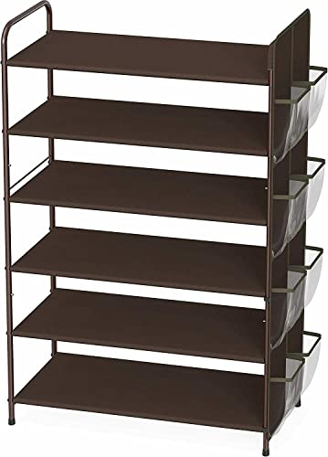 CustomDr 6-Tier Shoe Rack Storage Organizer 34-Pair w/ Side Hanging Bag, Bronze Gorgeou Shoe rack Shoe organizer Shoe storage Shelf organizer Shoe organizer for closet Shoe rack organizer