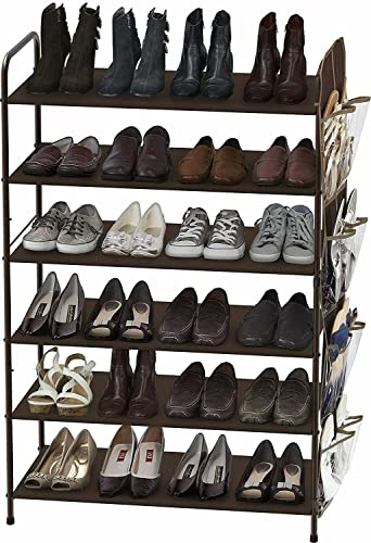 CustomDr 6-Tier Shoe Rack Storage Organizer 34-Pair w/ Side Hanging Bag, Bronze Gorgeou Shoe rack Shoe organizer Shoe storage Shelf organizer Shoe organizer for closet Shoe rack organizer