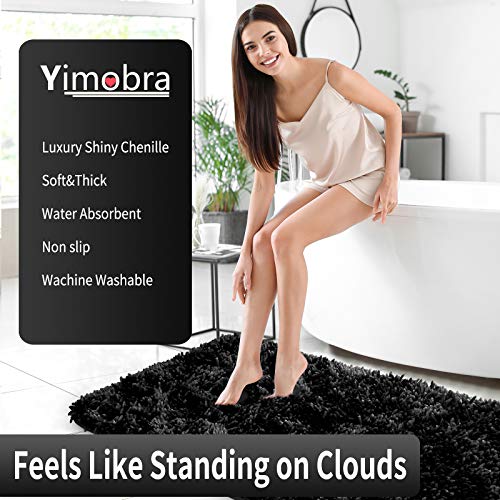 Yimobra Luxury Chenille Bathroom Rug Non-Slip, Extra Soft and Comfortable Bath Mat, Shaggy Rugs Plush Carpet Floor Mats, Super Absorbent and Thick, Machine Washable, 31.5 x 19.8 Inches, Black