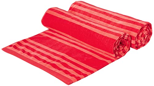 Amazon Basics Oversized Premium Cotton Beach Towel - Bold Stripe - Coral/Red, 36" x 72", 2-Pack