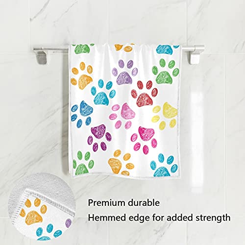 Tamniee Rainbow Paw Prints Hand Towels Summer Cat Dog Decor Kitchen Dish Towel Quality Premium Bathroom Washcloth 30 x 15 Inches for Beach Guest Hotel Spa Gym Sport Yoga Home