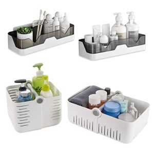weshyigo 2-pack grey shower caddies and 2 pack deformable plastic shower caddy basket,with handles, portable bathroom caddy basket, for bathroom、 room、 kitchen and college dorm（white）
