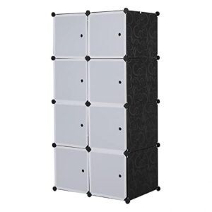 trlec 8 cube organizer stackable plastic cube storage shelves design multifunctional modular closet cabinet with hanging rod white doors and black panels
