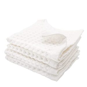 sea me at home waffle washcloth set, 100% cotton (4 pcs washcloth 13x13 inches, white)