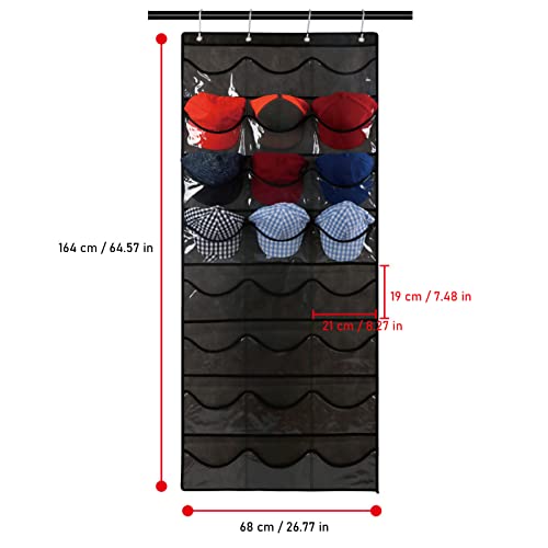 comigeewa #822ws2 Hat Rack for Baseball Caps Hat Organizer Rack for Wall Or Door with 24 Clear Deep Pockets Hat Holder for Storage and