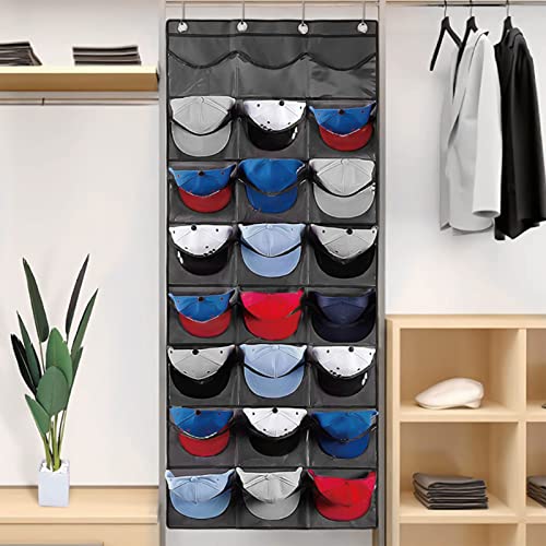 comigeewa #822ws2 Hat Rack for Baseball Caps Hat Organizer Rack for Wall Or Door with 24 Clear Deep Pockets Hat Holder for Storage and