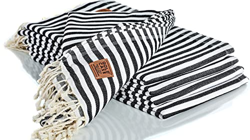 Gold CASE Turkish Beach Towel MYRA Series - Set of 5 - XXL Oversized 71x40 inches -100% Cotton Bath Towels - Super Soft - Quick Dry Lightweight Sand Free Turkish Towel (Black)