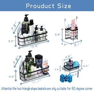 Supfirm Corner Shower Caddy, No Drilling Wall Mounted Stainless Steel Adhesive Shower Organizer with Hooks, Storage Organizer for Bathroom and Kitchen (Black 4-pack)