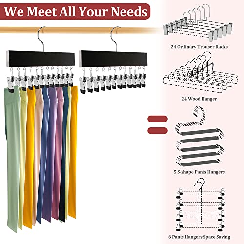 2PC Upgrade 12 Clips Pants Hangers Space Saving, Multifunctional Non Slip Leggings Pants Rack for Closet Organizers Storage with Roatable Hooks, for Jeans,Leggings,Trousers,Skirts