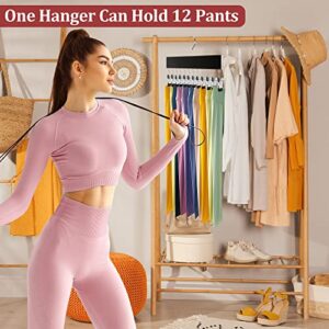 2PC Upgrade 12 Clips Pants Hangers Space Saving, Multifunctional Non Slip Leggings Pants Rack for Closet Organizers Storage with Roatable Hooks, for Jeans,Leggings,Trousers,Skirts