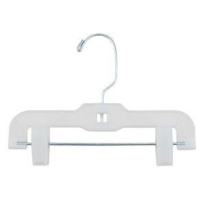 nahanco 1610pclh plastic baby/infant size skirt/pant hangers, long metal swivel hook and plastic pinch clips, heavy weight, 9", white (pack of 100)