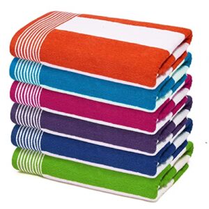 terry cabana 100% cotton bath towels, quick dry set of 6 pack, (30" x 60")- cabana stripe - microfiber large towel for pool, bath, sport, yoga, camping, swimming, highly absorbent, light weight & soft