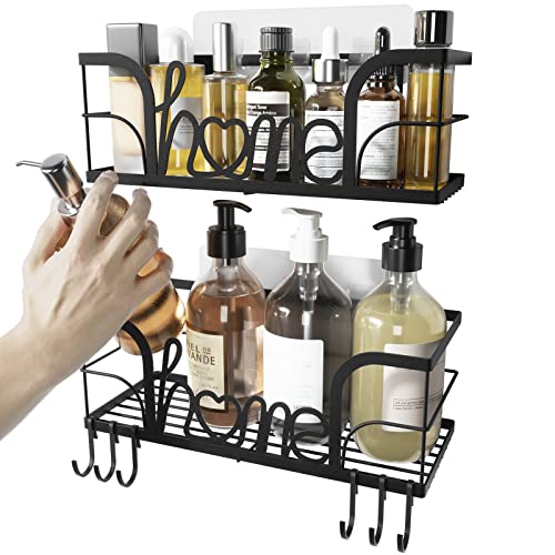 Auslar Shower Caddy, 2 Pack Large Capacity Shower Shelf, SUS 304 Stainless Steel Rustproof No Drilling shower organizer with 6 Removable Hooks, for Bathroom, Kitchen, Matte Black