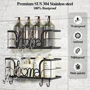 Auslar Shower Caddy, 2 Pack Large Capacity Shower Shelf, SUS 304 Stainless Steel Rustproof No Drilling shower organizer with 6 Removable Hooks, for Bathroom, Kitchen, Matte Black