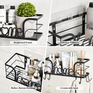 Auslar Shower Caddy, 2 Pack Large Capacity Shower Shelf, SUS 304 Stainless Steel Rustproof No Drilling shower organizer with 6 Removable Hooks, for Bathroom, Kitchen, Matte Black