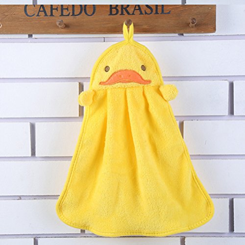 BESTOMZ Baby Hand Towel Lovely Cartoon Animal Washcloth Hanging Wipe Bathing Towel (Yellow Duck)