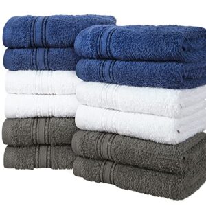 erina cotton washcloths set of 12, heavy gsm 100% pure combed cotton washcloths 12 x 12 inch, highly absorbent face towels, and quick drying fingertip towels for daily use (multi-dark)