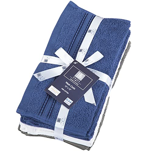 ERINA Cotton Washcloths Set of 12, Heavy GSM 100% Pure Combed Cotton Washcloths 12 x 12 Inch, Highly Absorbent Face Towels, and Quick Drying Fingertip Towels for Daily Use (Multi-Dark)