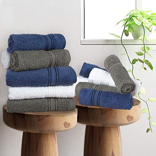 ERINA Cotton Washcloths Set of 12, Heavy GSM 100% Pure Combed Cotton Washcloths 12 x 12 Inch, Highly Absorbent Face Towels, and Quick Drying Fingertip Towels for Daily Use (Multi-Dark)