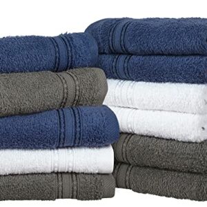 ERINA Cotton Washcloths Set of 12, Heavy GSM 100% Pure Combed Cotton Washcloths 12 x 12 Inch, Highly Absorbent Face Towels, and Quick Drying Fingertip Towels for Daily Use (Multi-Dark)