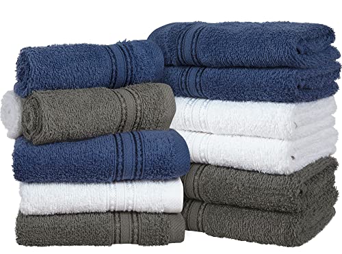 ERINA Cotton Washcloths Set of 12, Heavy GSM 100% Pure Combed Cotton Washcloths 12 x 12 Inch, Highly Absorbent Face Towels, and Quick Drying Fingertip Towels for Daily Use (Multi-Dark)