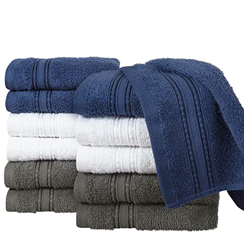 ERINA Cotton Washcloths Set of 12, Heavy GSM 100% Pure Combed Cotton Washcloths 12 x 12 Inch, Highly Absorbent Face Towels, and Quick Drying Fingertip Towels for Daily Use (Multi-Dark)