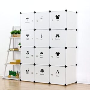 unicoo - multi use diy plastic 12 cube organizer, toy organizer, bookcase, storage cabinet, wardrobe closet white with door sticker (deeper cube - white)
