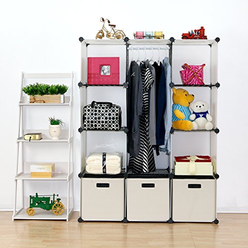 UNICOO - Multi Use DIY Plastic 12 Cube Organizer, Toy Organizer, Bookcase, Storage Cabinet, Wardrobe Closet White with Door Sticker (Deeper Cube - White)