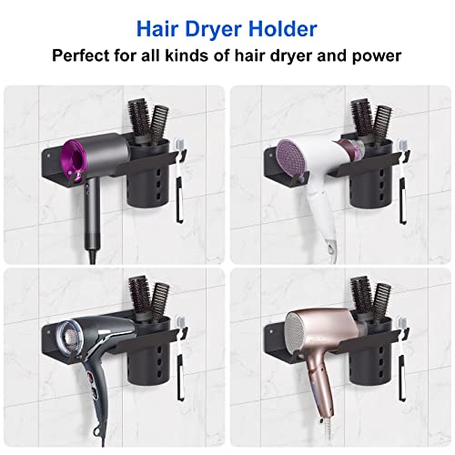 Hair Dryer Holder Wall Mounted Cabinet Door Stainless Steel Blow Dryer Holder Rack Hair Care Tool Organizer Storage Hands Free Countertop for Hair Dryer Storage, Straightener, Curling Iron