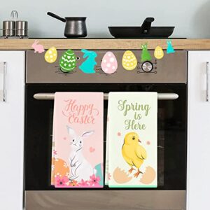 Cheroloven Easter Rabbit Eggs Kitchen Towels, Seasonal Spring Chicken Dish Towels, 2 Pack Easter Hand Towels for Kitchen Bathroom, Cute Spring Home Decor Housewarming Gifts