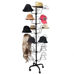 FixtureDisplays 6-Tier Hat Display Rack Free Standing Headwear Wig Rack Metal Floor Rack for Caps, Fits 30 Hats, 22" X 22" X 66" 18164-BLACK