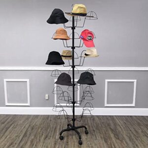 FixtureDisplays 6-Tier Hat Display Rack Free Standing Headwear Wig Rack Metal Floor Rack for Caps, Fits 30 Hats, 22" X 22" X 66" 18164-BLACK