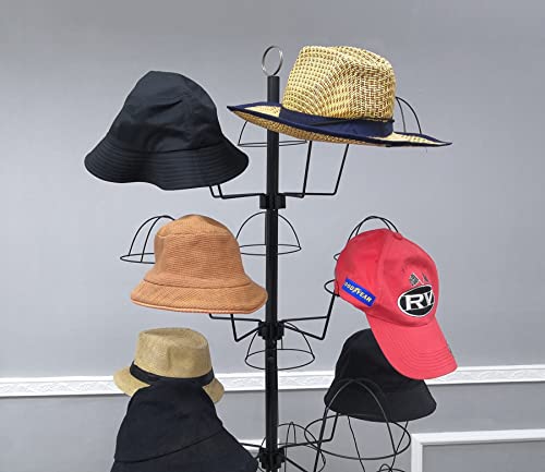 FixtureDisplays 6-Tier Hat Display Rack Free Standing Headwear Wig Rack Metal Floor Rack for Caps, Fits 30 Hats, 22" X 22" X 66" 18164-BLACK