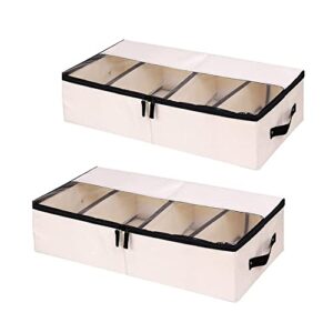 under bed storage organizer clothes containers shoe box sturdy foldable bags with handles and adjustable dividers for shoes, clothes, toys, blankets and household items 2pcs (beige)